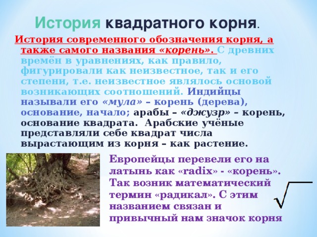 Исторический корень