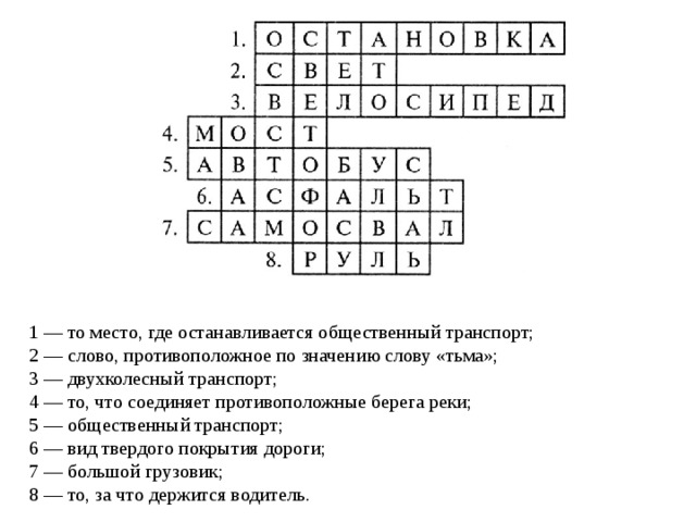 Безукоризненный противоположное слово. Кроссворд то место где останавливается общественный транспорт.