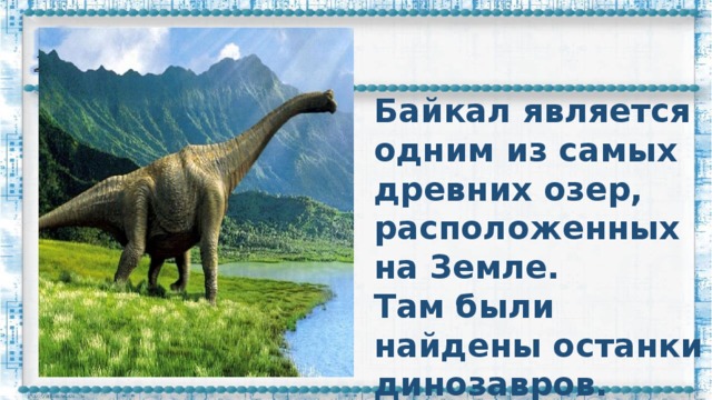 Байкал является одним из самых древних озер, расположенных на Земле.  Там были найдены останки динозавров.